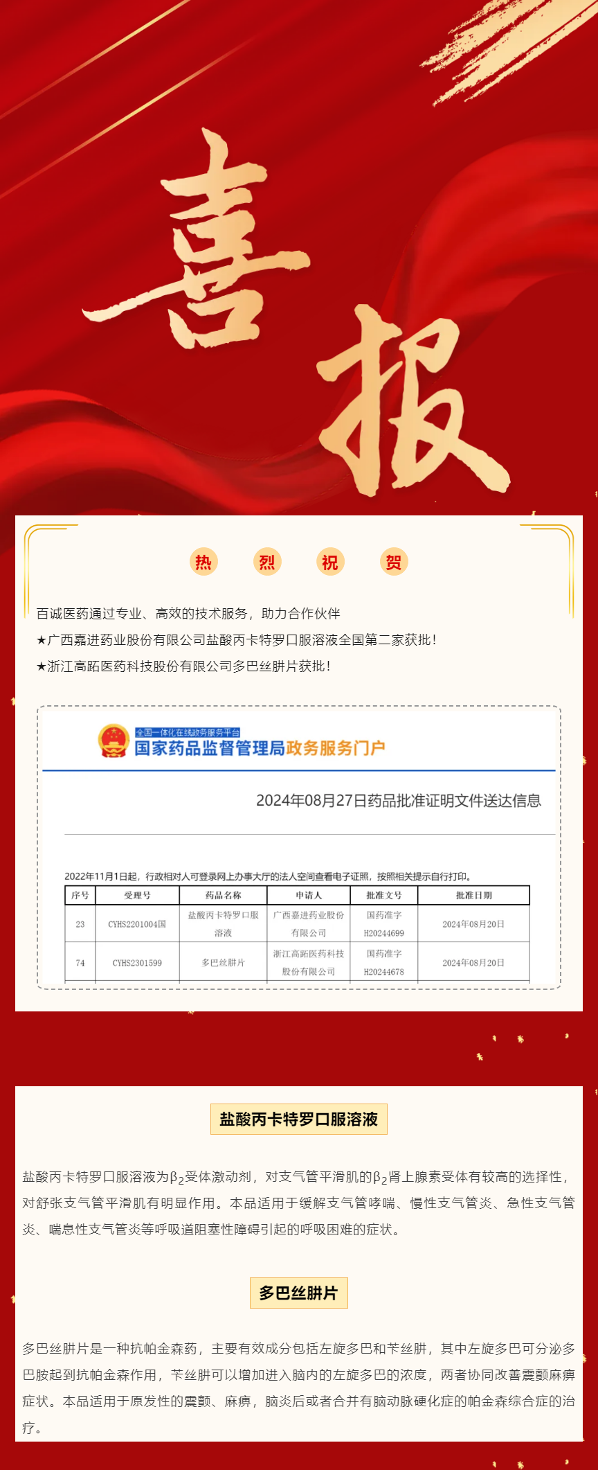 喜報！百誠醫(yī)藥助力合作伙伴鹽酸丙卡特羅口服溶液、多巴絲肼片獲批！.png